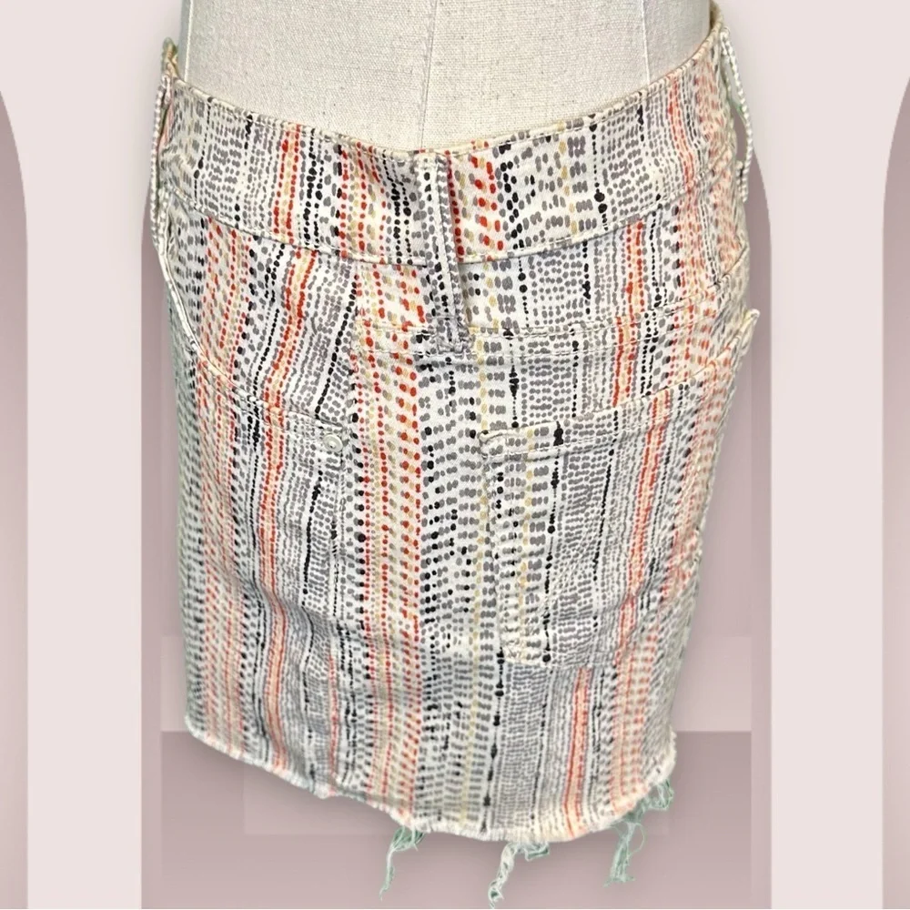 NWT MOTHER Denim ‘Straight Mini Fray’ Denim Skirt in “Mandarin” Orange Dot Print